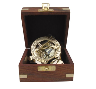 Sun Dial Compass with box Wood, Brass Ø: 7.5cm